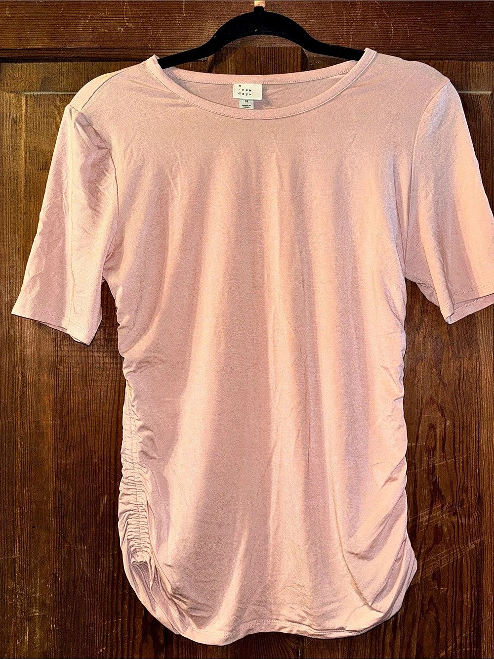 a new day Ruched Short Sleeve Top in Pink Size Medium